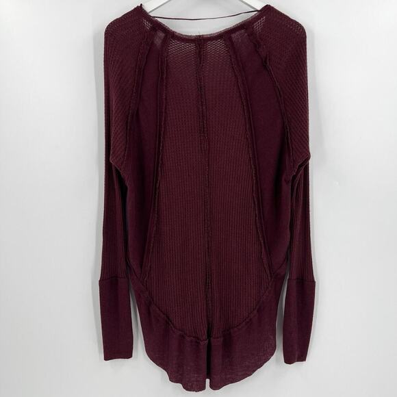 We The Free People Laguna Waffle Knit Top‎ Burgundy Red Long Sleeves Size Medium - Picture 6 of 11